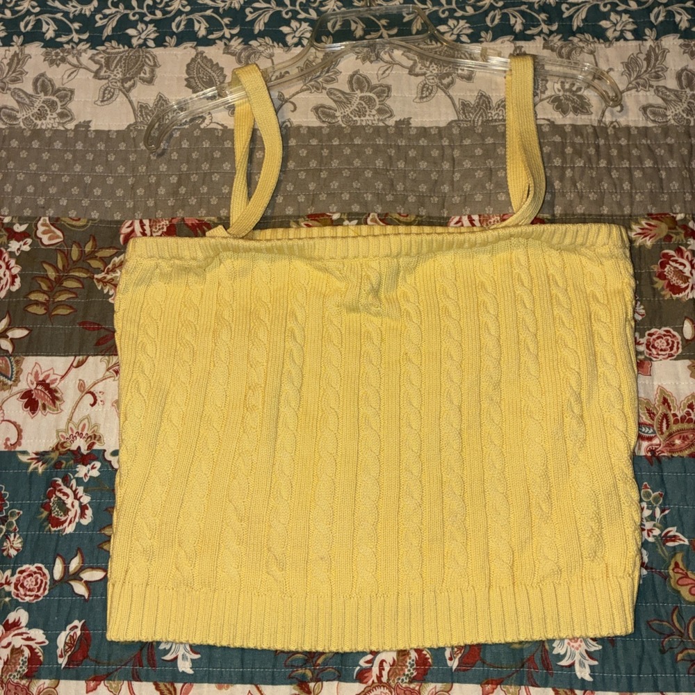Vintage Ralph Lauren Cable Pattern Tank Top crop summer yellow size large - Picture 7 of 11